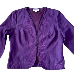 dressbarn Purple Embroidered Open Light Jacket SzL